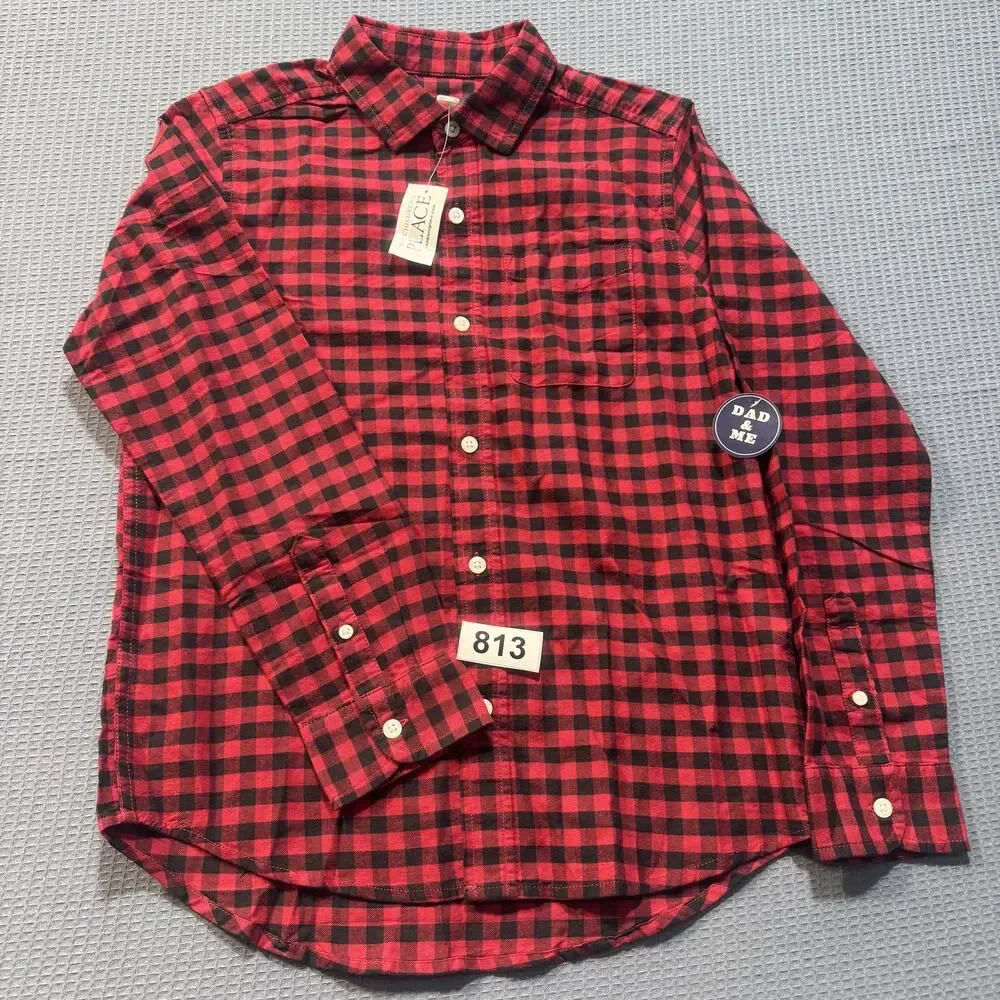 The Children's Place Dad‎ Matching Short Sleeve Plaid Shirt Boy's Sz L Brand New